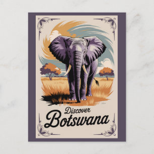 Botswana Elephant Illustration Travel Art Vintag Postkarte