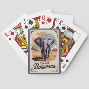 Botswana Elephant Illustration Travel Art Vintag Spielkarten