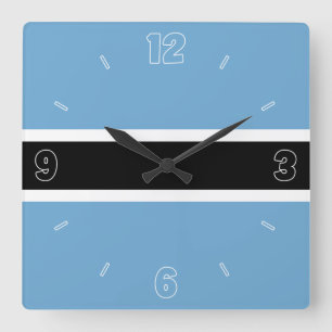 Botswana Flag Blue Black White Numbers Patriotic Quadratische Wanduhr
