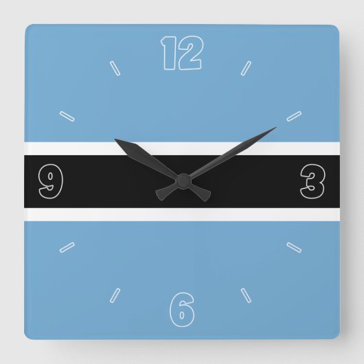 Botswana Flag Blue Black White Numbers Patriotic Quadratische Wanduhr (Vorderseite)
