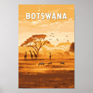 Botswana Illustration Reisen Vintag Poster