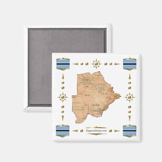 Botswana Map + Flags Magnet (Vorderseite/Rückseite)