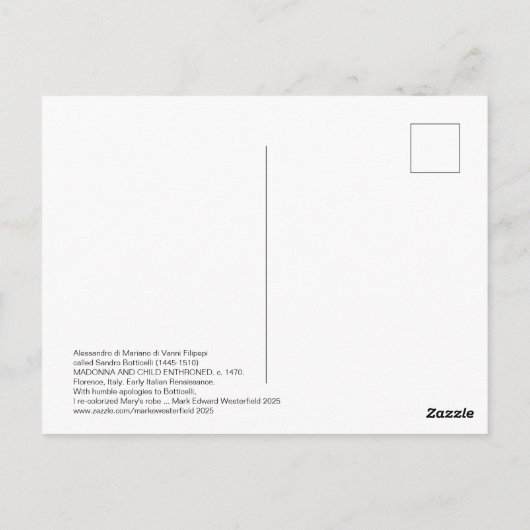 Botticelli (1445-1510) Madonna & Child Enthroned Postkarte (Rückseite)