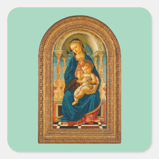 Botticelli (1445-1510) Madonna & Child Enthroned Quadratischer Aufkleber (Vorderseite)