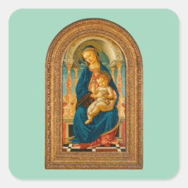 Botticelli (1445-1510) Madonna & Child Enthroned Quadratischer Aufkleber