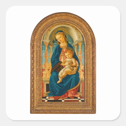 Botticelli (1445-1510) Madonna & Child Enthroned Quadratischer Aufkleber (Vorderseite)