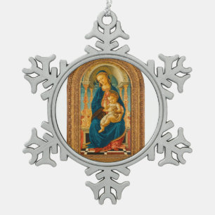 Botticelli (1445-1510) Madonna & Child Enthroned Schneeflocken Zinn-Ornament