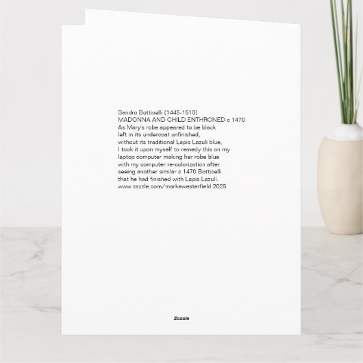 Botticelli c. 1470 Madonna & Child enthusironed Dankeskarte (Rückseite)