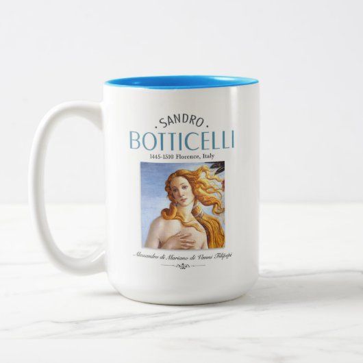 Botticelli Geburt von Venusmalerei und Maler Bio Zweifarbige Tasse (Links)