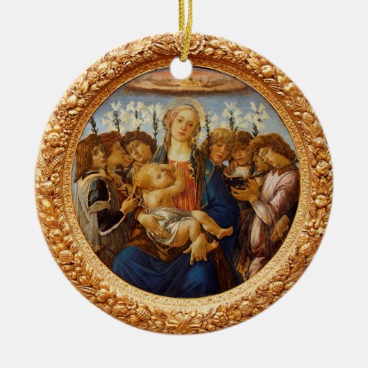 Botticelli Madonna with Child 8 Angels and Lilies Keramik Ornament (Vorne)