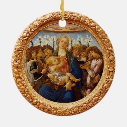 Botticelli Madonna with Child 8 Angels and Lilies Keramik Ornament (Hinten)