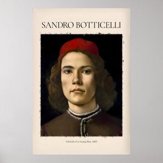 Botticelli Porträt junger Mann rote Mütze 1483 Kun Poster (Vorne)