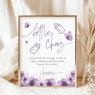 Bottle Chug Beer Lila Butterfly Baby Showspiel Poster