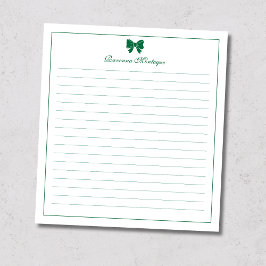 Bottle Green Bow Border Custom Name Lined Notizblock