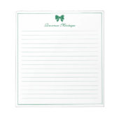 Bottle Green Bow Border Custom Name Lined Notizblock (Vorderseite)