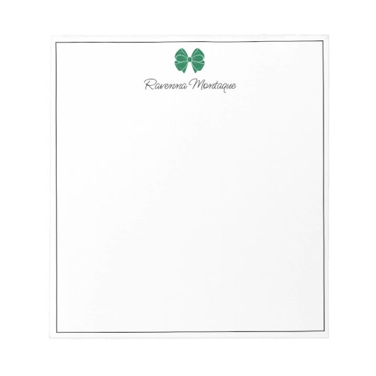 Bottle Green Bow Border Script Custom Name Script Notizblock (Vorderseite)