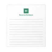 Bottle Green Modern Lined Chic Trendy Monogram Notizblock (Vorderseite)