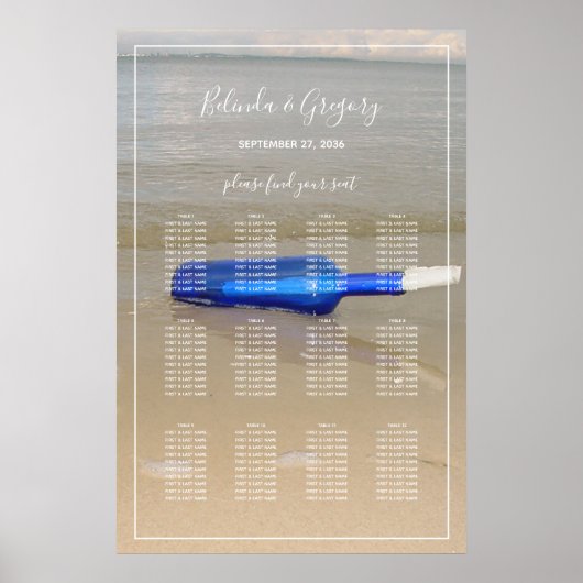 Bottle On Beach Sand Hochzeitskarte Poster (Vorne)