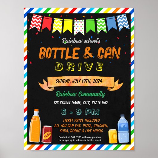 Bottle und Can Fundraising Drive Schulvorlage Poster (Vorne)