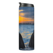 Bottlenose Delfine, Sonnenuntergang Ozeanszene. Thermosbecher (Nach rechts gedreht)