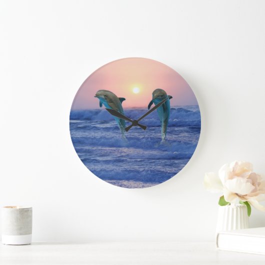 Bottlenose-Delphin am Sonnenaufgang Große Wanduhr (Zuhause)