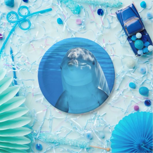 Bottlenose-Delphin betrachtet die Kamera unter Pappteller (Party)