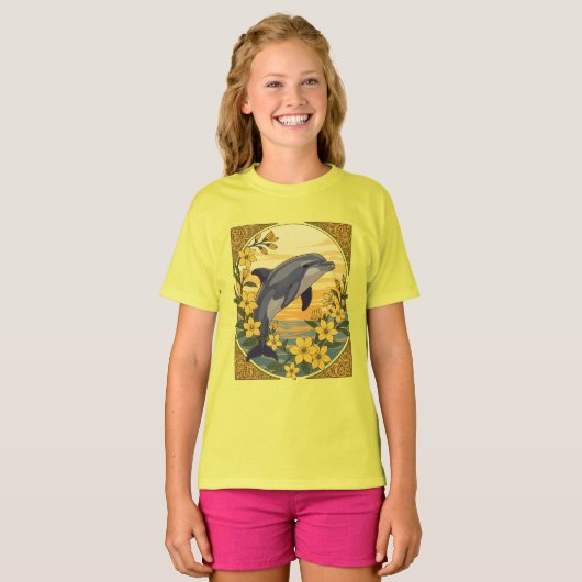 Bottlenose Delphin mit Gelbjasminen-Blume T-Shirt (Vorne ganz)