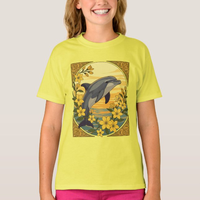 Bottlenose Delphin mit Gelbjasminen-Blume T-Shirt (Vorderseite)