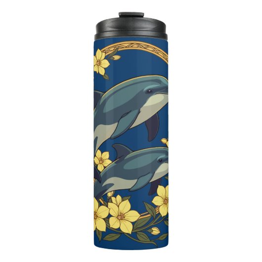Bottlenose Delphine mit Gelbjasminen-Blume Thermosbecher (Vorderseite)