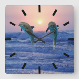 Bottlenose Dolphin bei Sonnenaufgang Quadratische Wanduhr