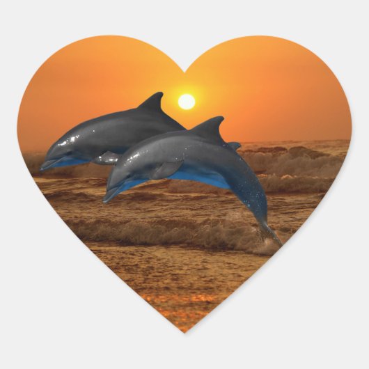 Bottlenose Dolphin bei Sonnenuntergang Herz-Aufkleber (Vorderseite)