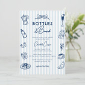 Bottles and Brunch Doodle Baby Shower Blue Striped Einladung (Stehend Vorderseite)