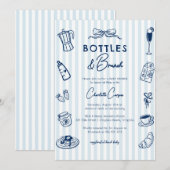 Bottles and Brunch Doodle Baby Shower Blue Striped Einladung (Vorne/Hinten)