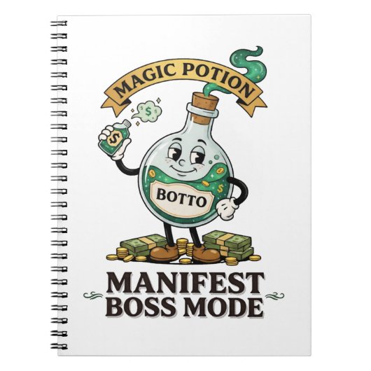Botto Manifest Boss Mode Retro 1930s Cartoon Potio Notizblock (Vorderseite)