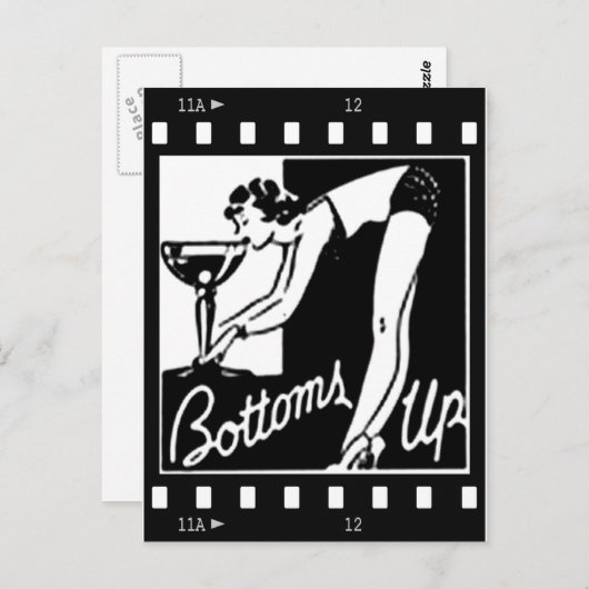 Bottoms Up Retro Lady Drinking Huge Martini Postkarte (Vorne/Hinten)
