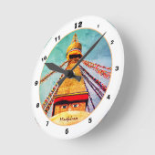 Boudhanath Stupa, Buddha Eyes, Himalayas, Nepal Runde Wanduhr (Winkel)