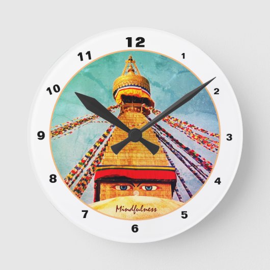 Boudhanath Stupa, Buddha Eyes, Himalayas, Nepal Runde Wanduhr (Vorderseite)