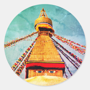 Boudhanath Stupa, Buddha Eyes, Himalayas, Nepal Runder Aufkleber