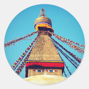 Boudhanath Stupa, Buddha Eyes, Himalayas, Nepal Runder Aufkleber