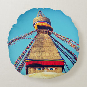 Boudhanath Stupa, Buddha Eyes, Himalayas, Nepal Rundes Kissen