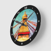 Boudhanath Stupa & Buddha - Nepal /Vintag Dharma Runde Wanduhr (Winkel)