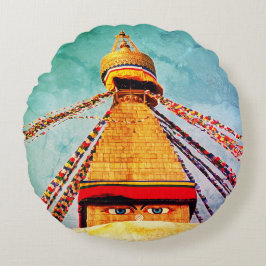 Boudhanath Stupa, Vintager Buddha, Himalaya, Nepal Rundes Kissen