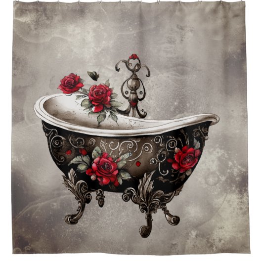 Boudoir | Badewanne Alte antike, goldgefußte Badew Duschvorhang (Vorderseite)