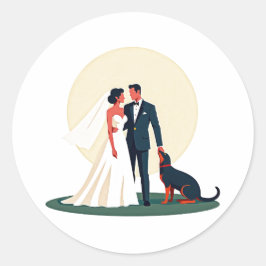 Boudoir Bride und Groom mit Hundeaufkleber Runder Aufkleber