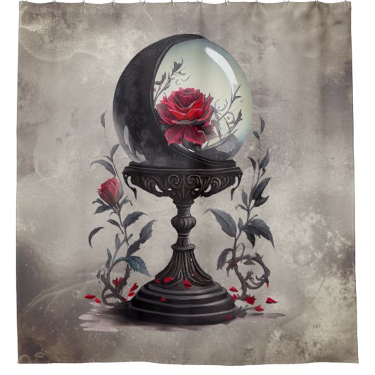 Boudoir | Crystal Ball Crescent Moon Rote Rosen Duschvorhang (Vorderseite)