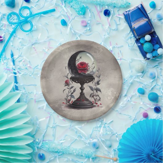 Boudoir | Crystal Ball Crescent Moon Rote Rosen Pappteller (Party)