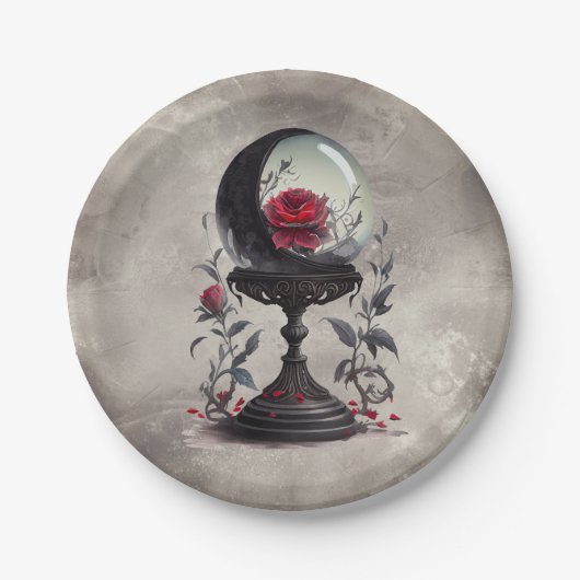 Boudoir | Crystal Ball Crescent Moon Rote Rosen Pappteller (Vorderseite)