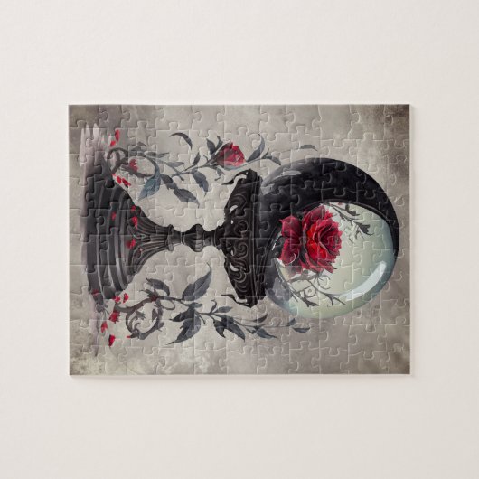 Boudoir | Crystal Ball Crescent Moon Rote Rosen Puzzle (Horizontal)