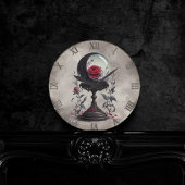 Boudoir | Crystal Ball Crescent Moon Rote Rosen Runde Wanduhr