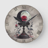 Boudoir | Crystal Ball Crescent Moon Rote Rosen Runde Wanduhr (Vorderseite)